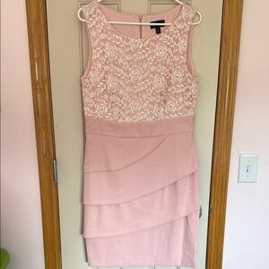 NWT Connected Apparel Pink Asymmetrical Ruffled Sheath Dress